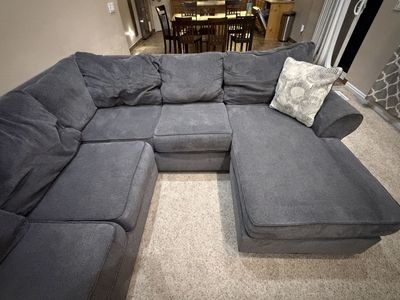 Large U-Shaped Sectional Sofa - Dark Gray Fabric Couch, Spacious Seating