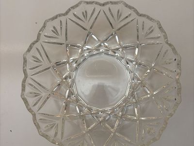 Vintage Cut Clear Glass Serving Bowl with Scalloped Edge