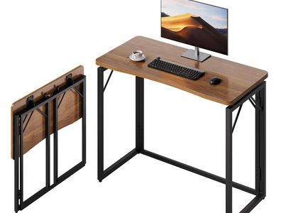 New 31.5" Folding Desk - Brown, No Assembly Small Foldable Desk for Home, Office, Wooden Top Folding