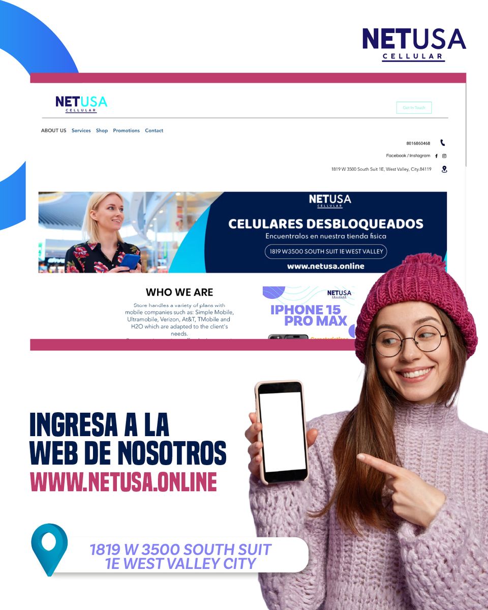 ¡Visítanos en Netusa Cellular! Descubre nuestra variedad de celulares y Servicios!