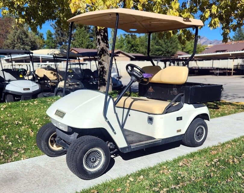 2004 EZGO TXT Electric Utility – White, Trojan Batteries, Lights, Cargo Box