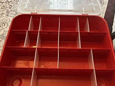 Nice red Sterilite Christmas ornament organizer storage box