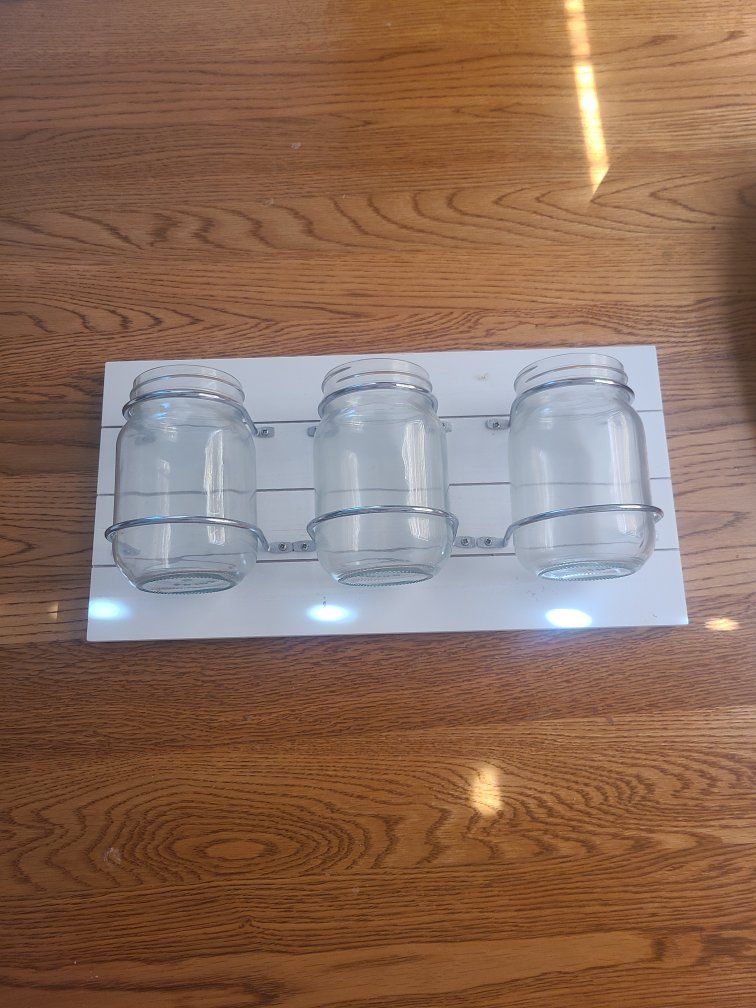 Farmhouse Mason Jar Wall Decor with White Wood Board, 3 Jars
