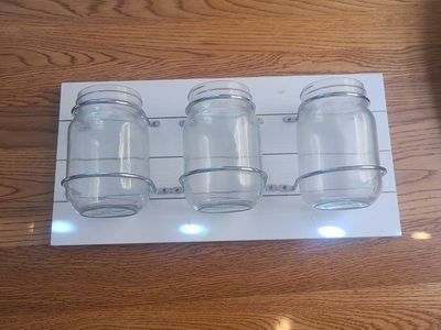 Farmhouse Mason Jar Wall Decor with White Wood Board, 3 Jars