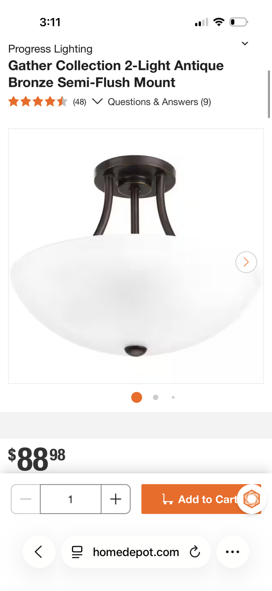 *NEW* Antique Bronze Progress Lighting Semi-Flush Mount