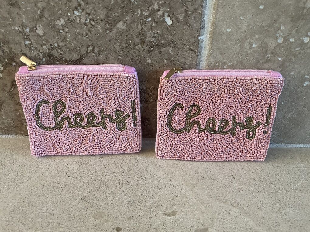 New Pink Beaded Cheers! Zipper Pouch - 2 Available