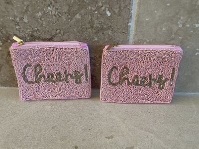 New Pink Beaded Cheers! Zipper Pouch - 2 Available