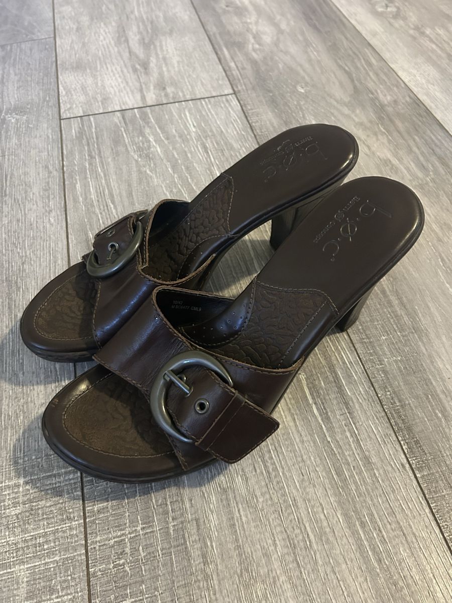 Vintage y2k Born Concept Brown Leather Slide Heels Sandals Size 10/42