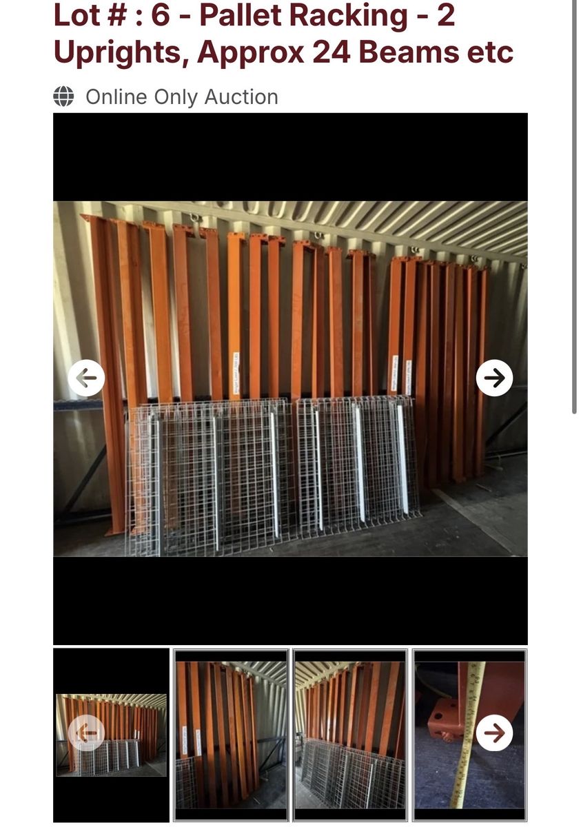Pallet racking, tires, and more up for auction