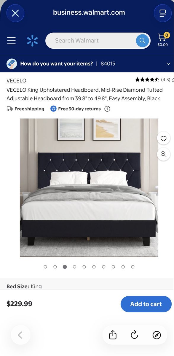 VECELO King Upholstered Headboard - Mid-Rise, Diamond Tufted, Adjustable Height (39.8"-49.8"), Black