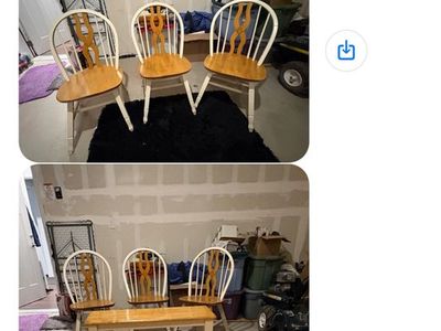 Wooden Dining Table & 3 Windsor Chairs - Light Wood Finish