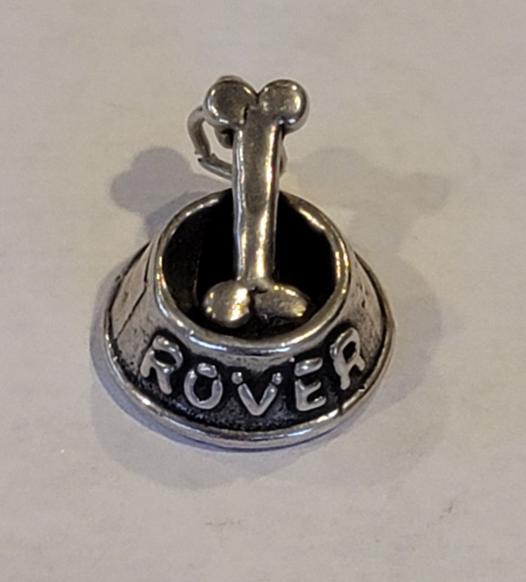 Vintage 925 Silver Rover Dog Bone and Bowl Charm Necklace Bracelet Pendant Signed