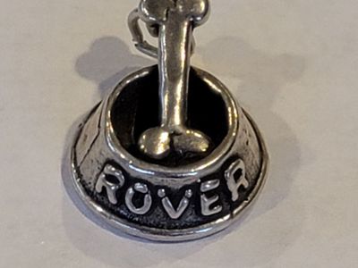 Vintage 925 Silver Rover Dog Bone and Bowl Charm Necklace Bracelet Pendant Signed