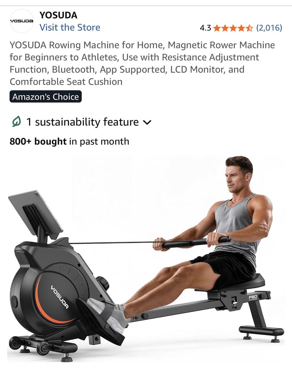 Yosuida Magnetic Rowing Machine for Home Gym, Bluetooth App Connected LCD Monitor