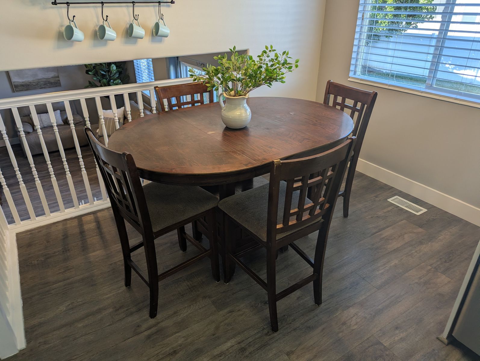 Wood Kitchen Table with Leaf and 6 Padded Chairs