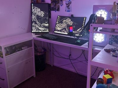 White L-Shaped Corner Desk with Built-in Shelving and Cabinets - Space-Saving Design