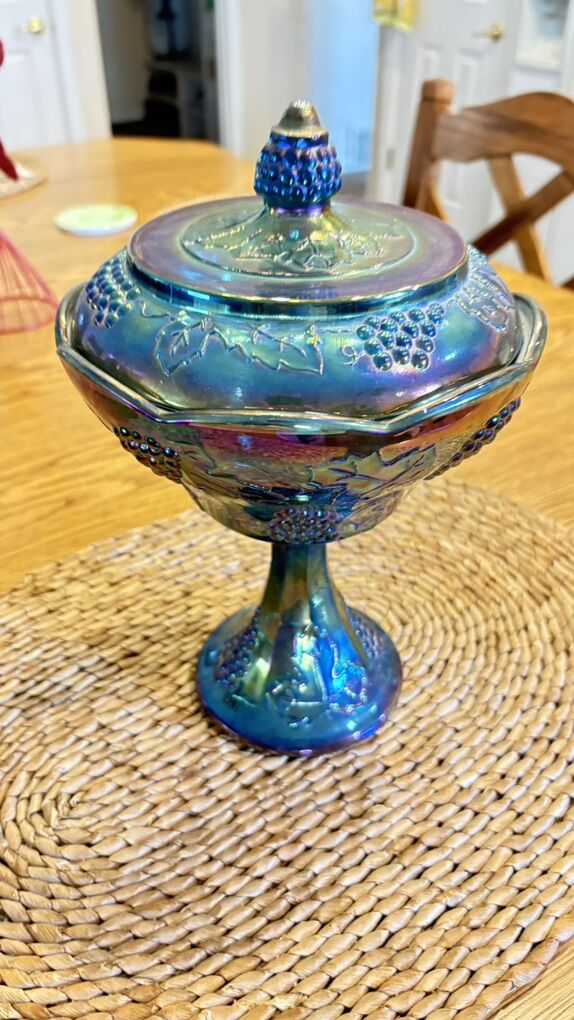 Vintage Blue Indiana Glass Pedistal Candy Dish