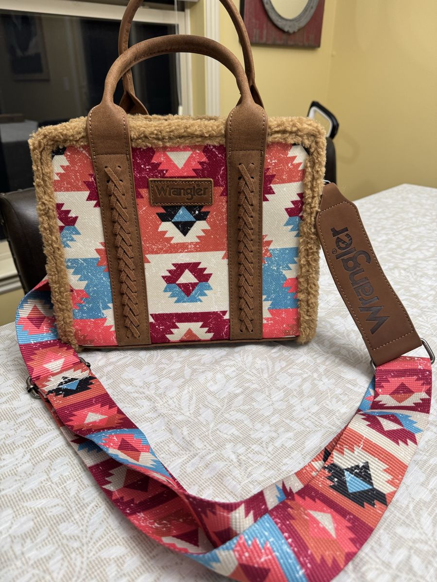 Wrangler Southwestern Aztec Print Sherpa Trim Tote Crossbody Bag