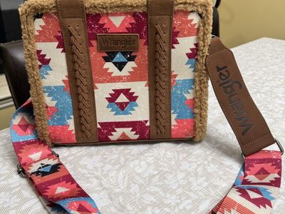 Wrangler Southwestern Aztec Print Sherpa Trim Tote Crossbody Bag