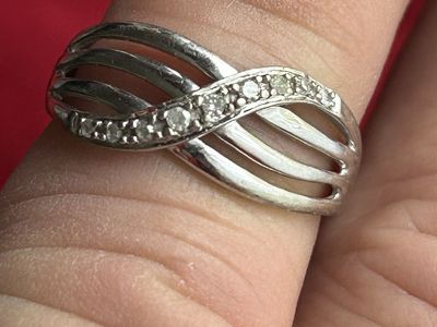 10K White Gold Diamond Infinity Knot Promise Ring Wedding Engagement Band Bridal