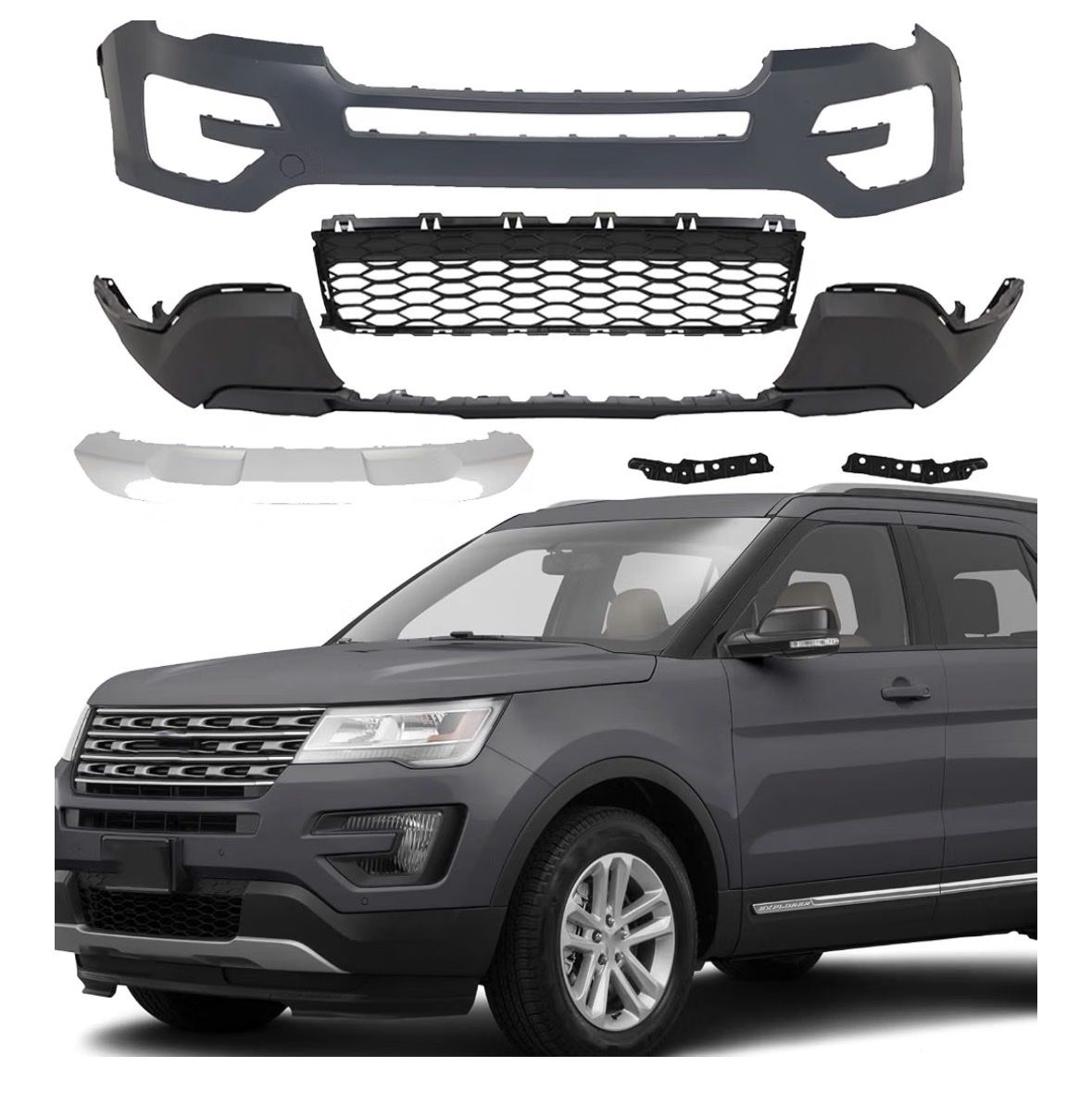 2016-2017 Ford Explorer Front Bumper Cover Grille Lower Valance Replacement Kit OE Style