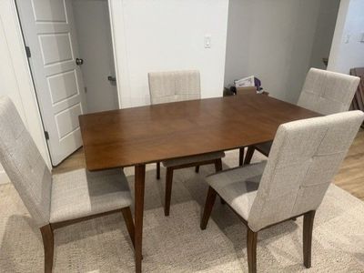 Mid-Century Modern Dining Table + 4 Upholstered Chairs - $350 OBO