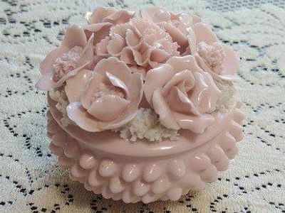 Vintage Fenton Pink Custard Glass Rose & Hobnail Candy Dish - LE Smith-Style Rose Decor, 4" Wide
