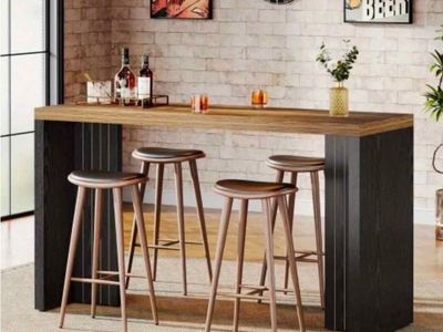 NEW Lantine 55" Modern Home Bar Table | Assembled | Brown & Black #472
