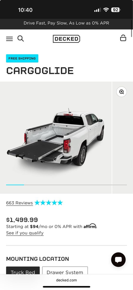 Cargo glide used in Toyota Tacoma