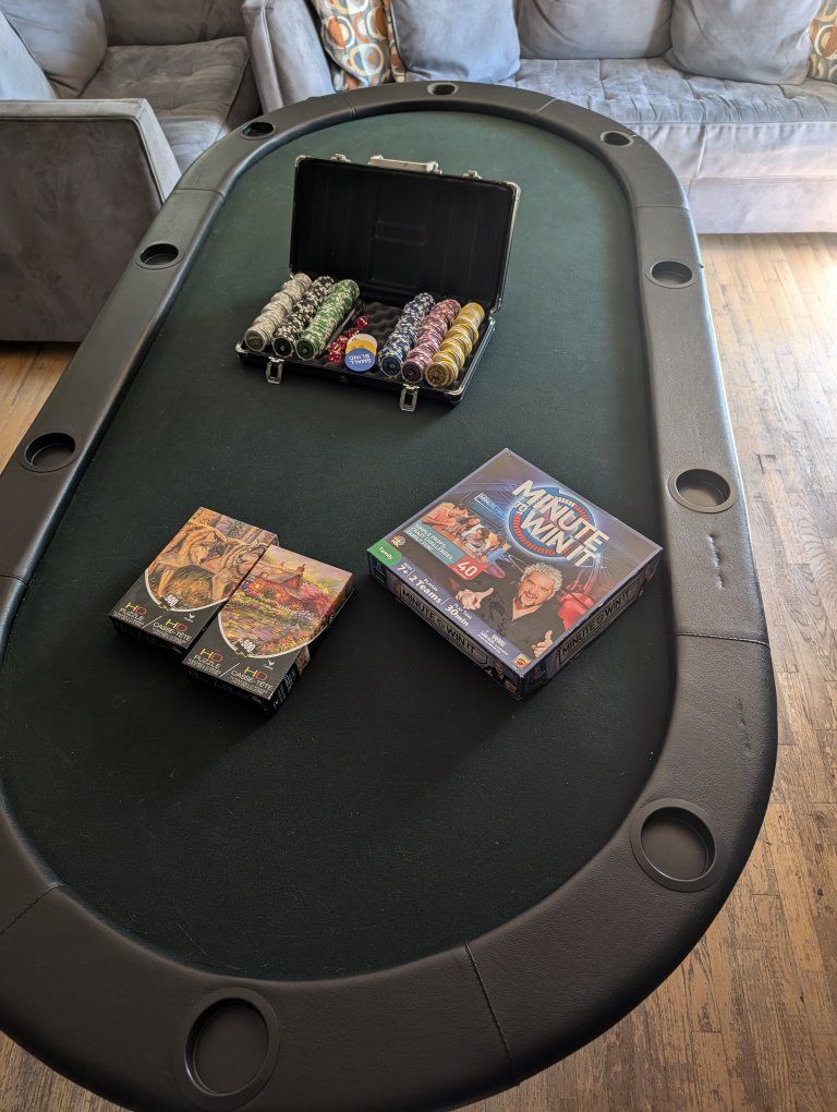 Large Folding Poker Table with 8 Cupholders and Chip Set, Portable Casino Game Table