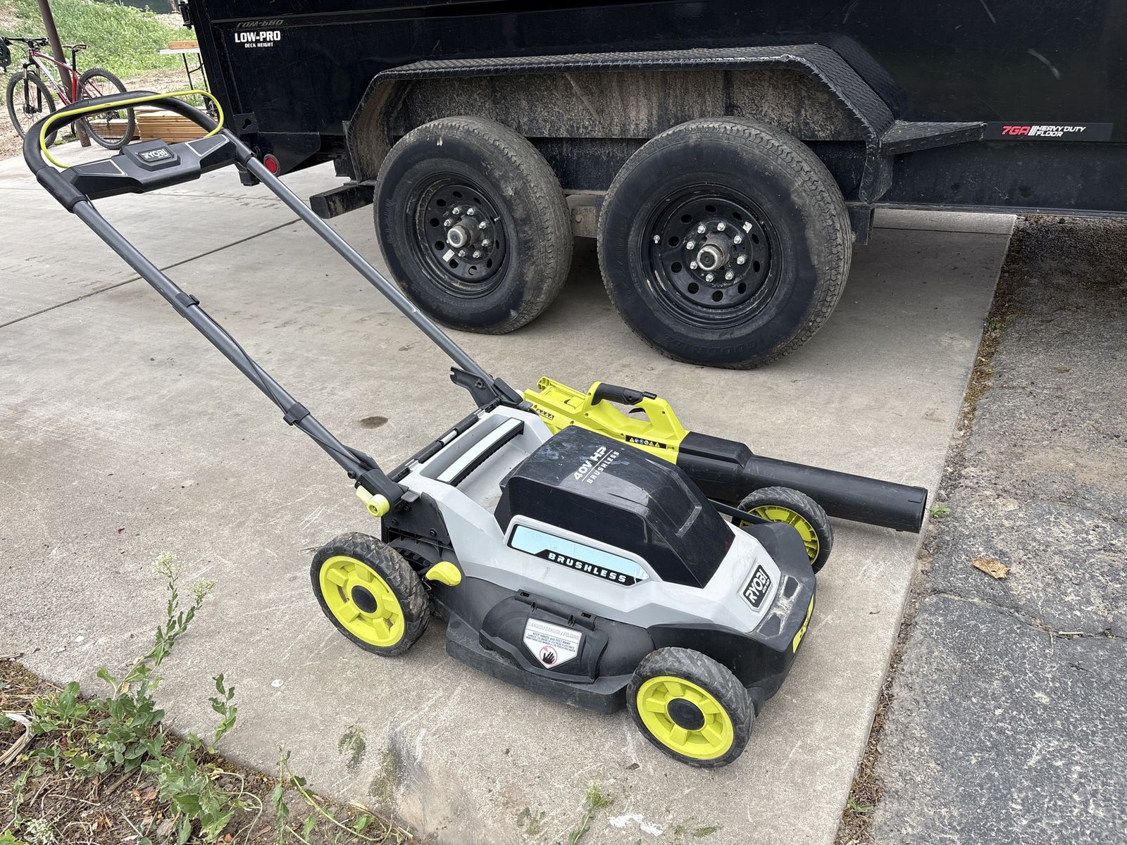 Ryobi electric blower and lawn mower