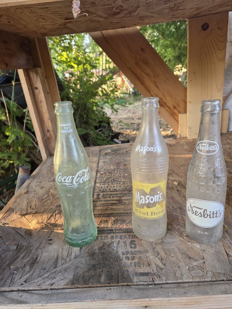 Vintage Soda Bottles: Coca-Cola, Mason's Root Beer, Nesbitt's - 10 FL OZ Collectible Set