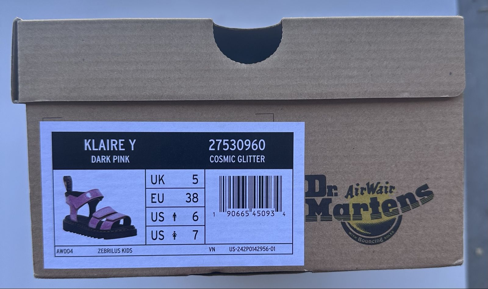 Dr. Martens Klaire Y sandals in the Cosmic Glitter Dark Pink
