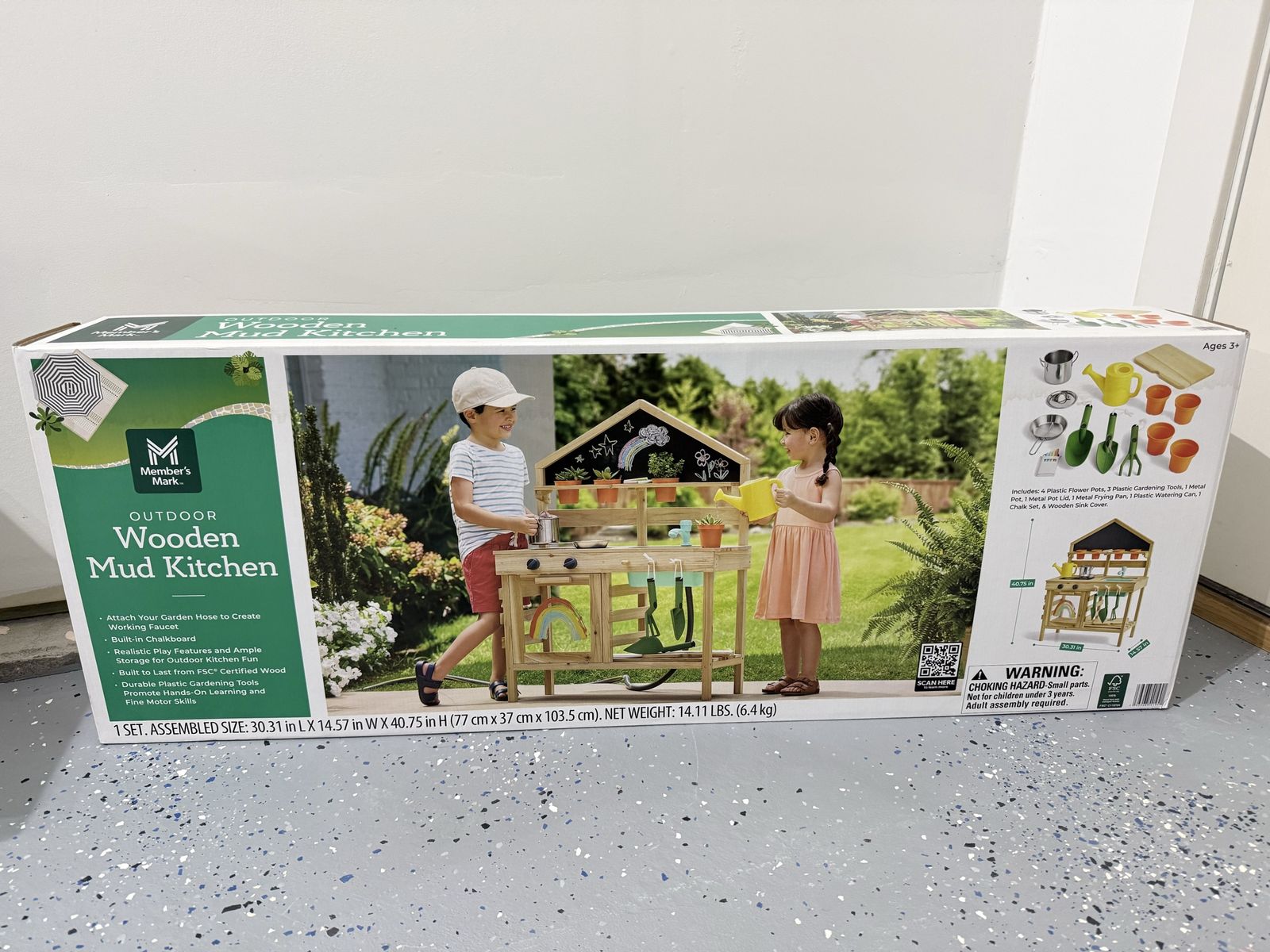 Member's Mark Outdoor Wooden Mud Kitchen with Accessories - New, Ages 3+
