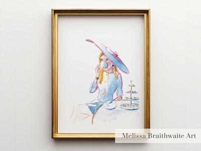 Woman Drinking Tea Watercolor Print: Elegant Kitchen Wall Art, Multiple Sizes
