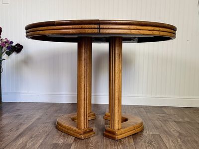 Vintage Postmodern Solid Wood Oak Pedestal Table