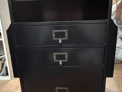 Black Wooden File Cabinet Storage Desk Organizer with Drawers and Side Pockets