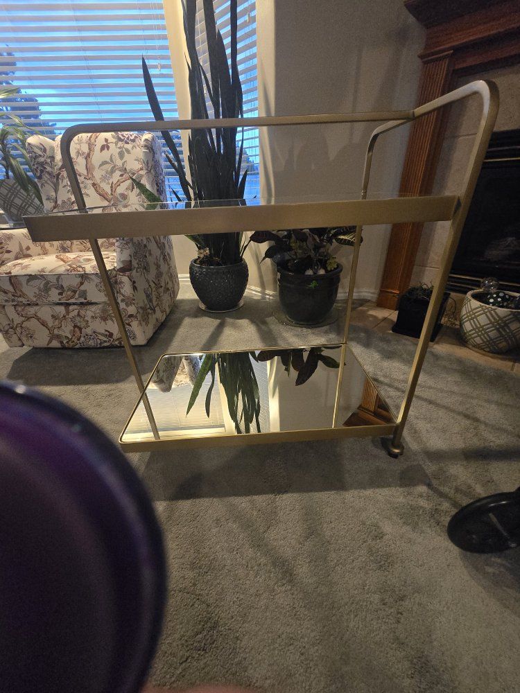 Brass & Glass Two-Tier Bar Cart with Wheels - Mid-Century Modern Style Serving Trolley