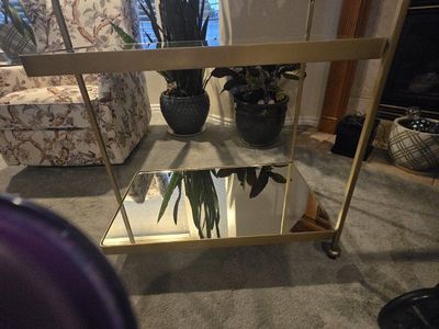 Brass & Glass Two-Tier Bar Cart with Wheels - Mid-Century Modern Style Serving Trolley