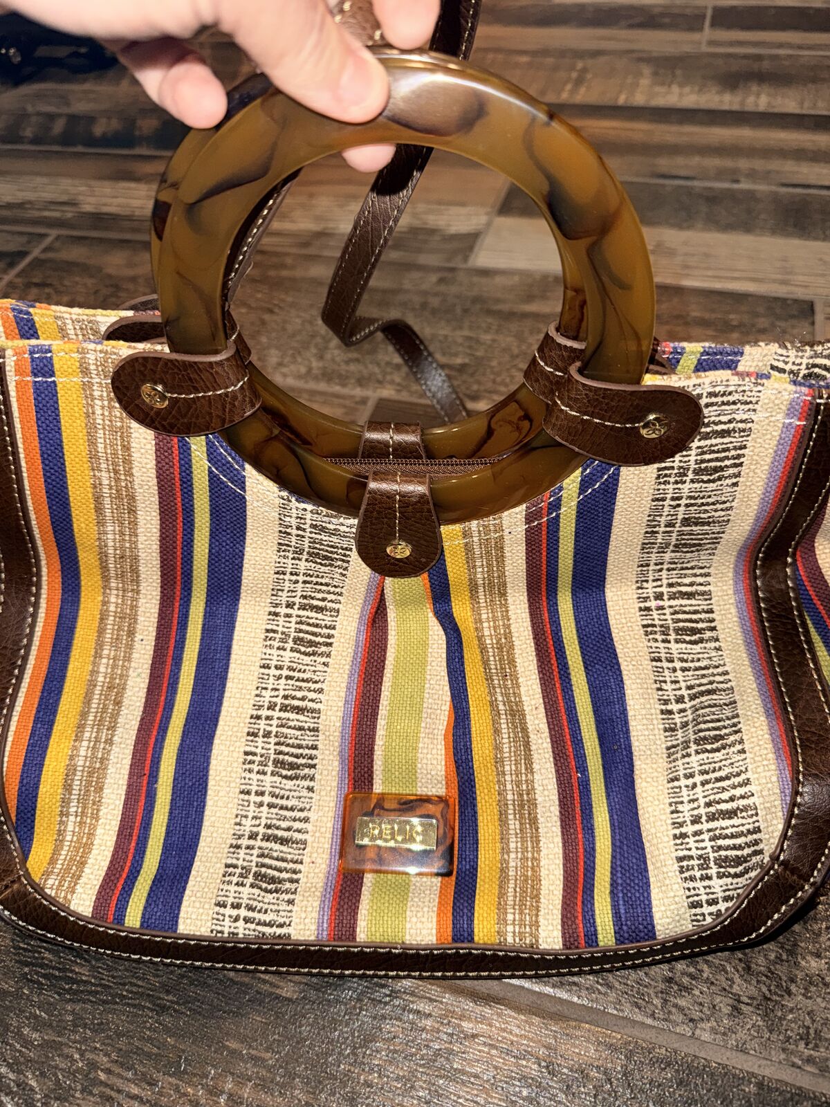 Brand New Relic Round Handle Striped Purse - Plastic Handles - Striped Relic Purse