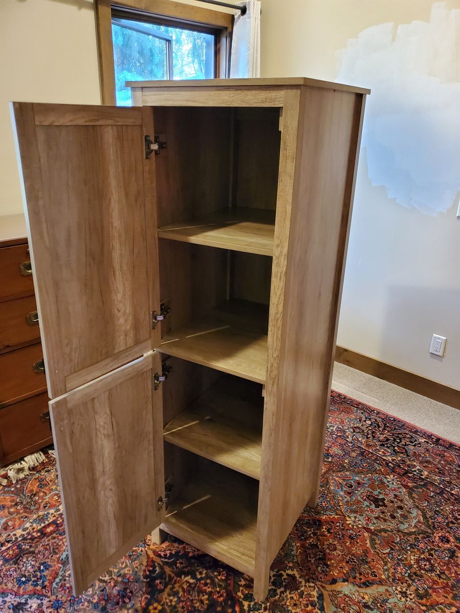 Tall Wooden Storage Cabinet Armoire with Shelves and Two Doors