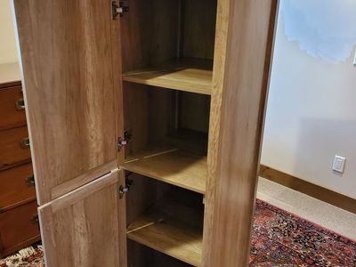 Tall Wooden Storage Cabinet Armoire with Shelves and Two Doors