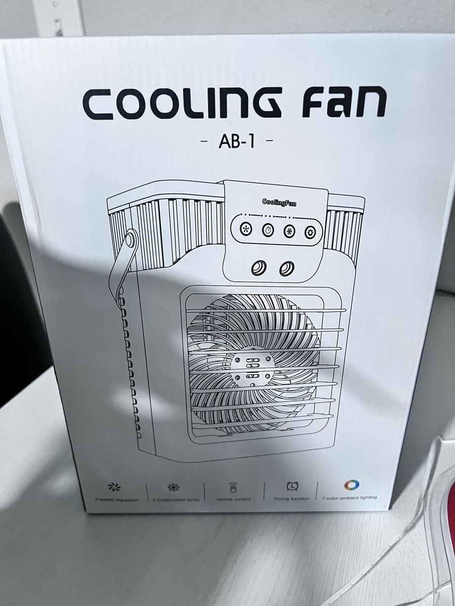 AB-1 Portable Cooling Fan with 3-Speed, Customized Spray, Remote Control, Timer, and 7-Color Ambient Lighting
