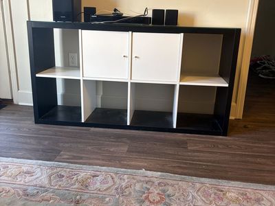 Black and White Cube Storage Unit with Cabinet Doors