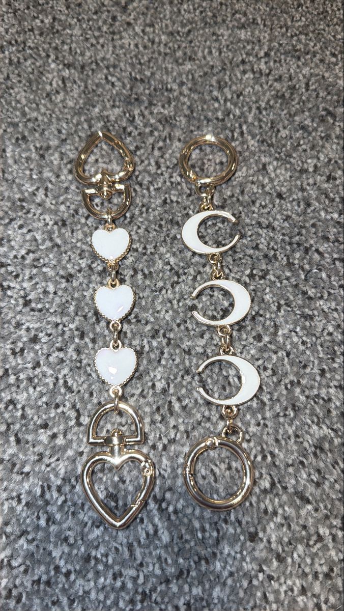 White Enamel Heart & Crescent Moon Charm Bag Dangles