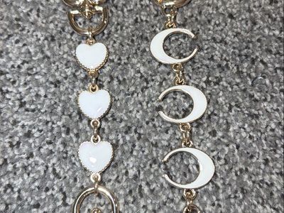 White Enamel Heart & Crescent Moon Charm Bag Dangles
