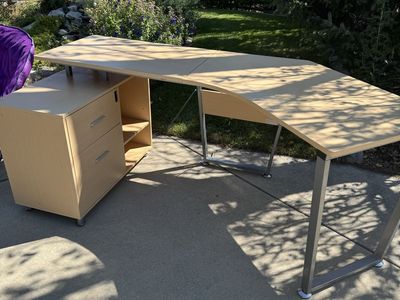Modern L-Shaped Corner Office Desk with Storage Drawers & Shelving