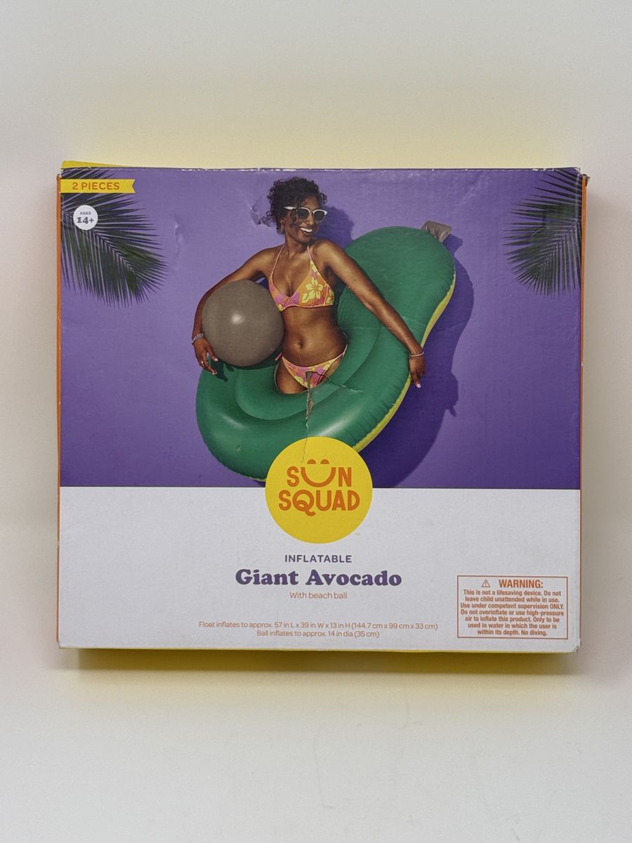 Sun Squad Inflatable Giant Avocado Pool Float with Beach Ball