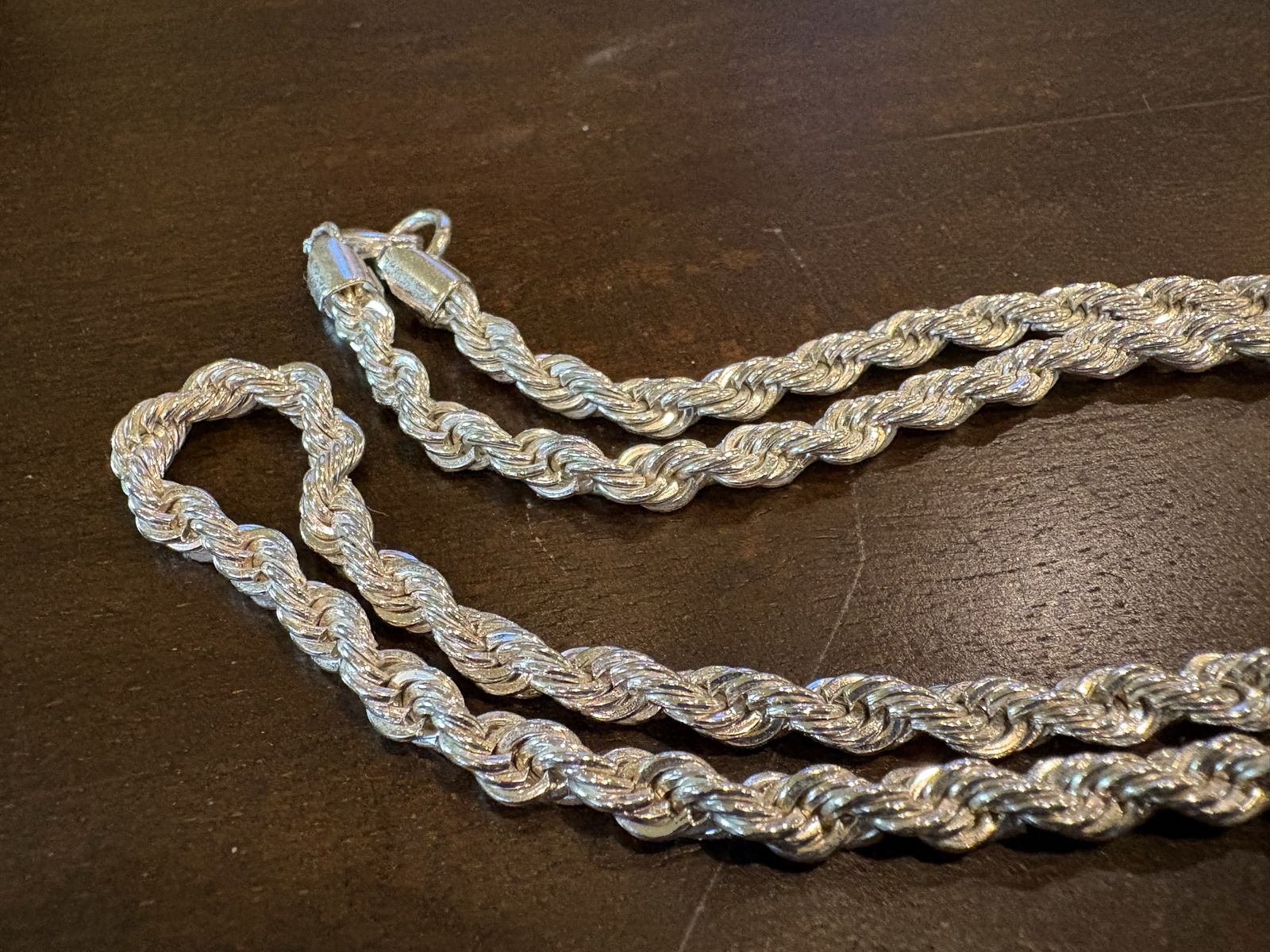Thick Silver Tone Rope Chain Necklace 24 Inches
