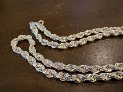 Thick Silver Tone Rope Chain Necklace 24 Inches